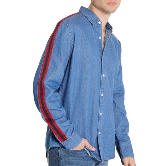 NEW GUESS Wes Chambray Men's Shirt SZ XL - Picture 3 of 6